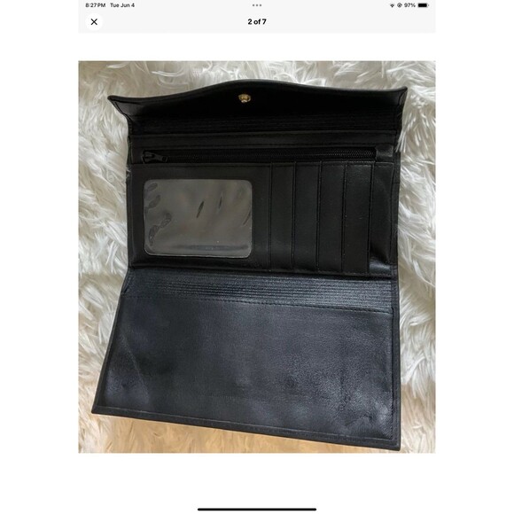 Buxton Women's Black Leather Long Bifold Organizer Wallet with Floral Emboss - Picture 2 of 7